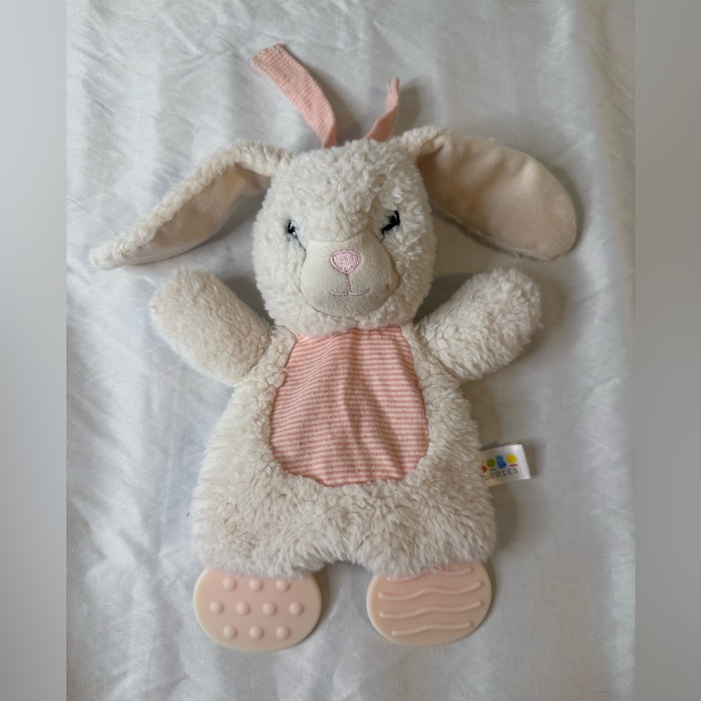 BoBo Buddies Bunny Baby Teether Lovey Crinkle Belly Plush White and Pink